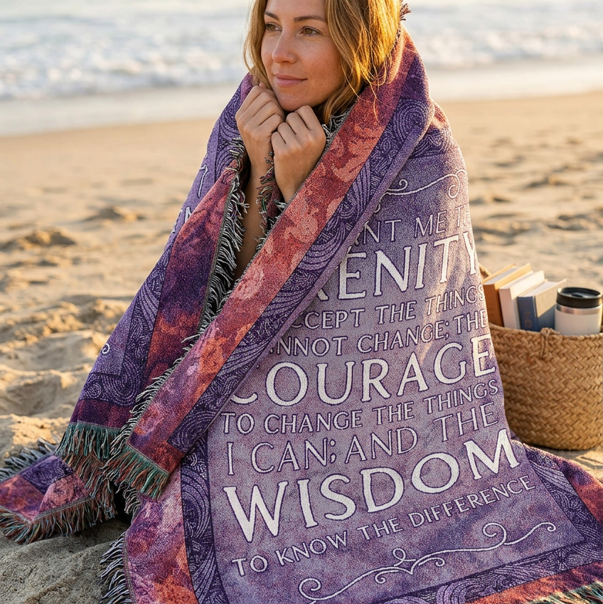 Soothing Serenity Prayer Cotton Blanket - Handmade in North Carolina