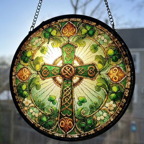 Load image into Gallery viewer, Ireland's Celtic Cross Stained Glass Suncatcher Gift
