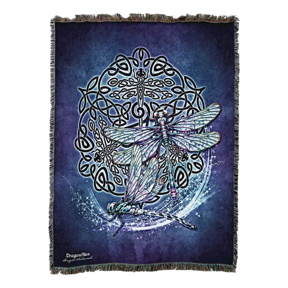Blue Celtic Dragonflies Cotton Blanket - Handmade in North Carolina