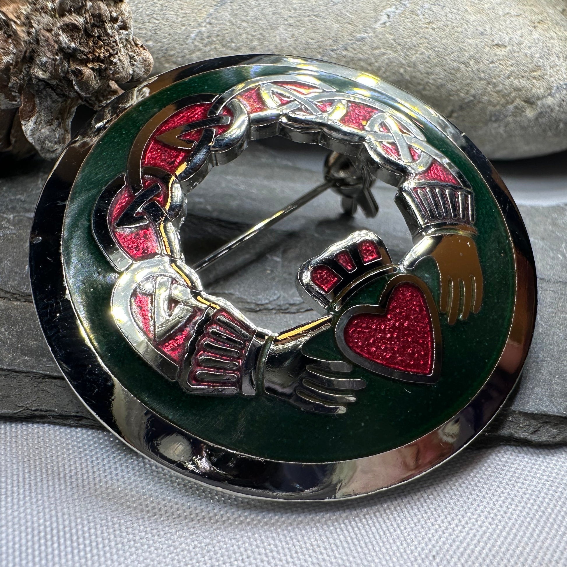 Enamel Irish Claddagh Brooch — view 8
