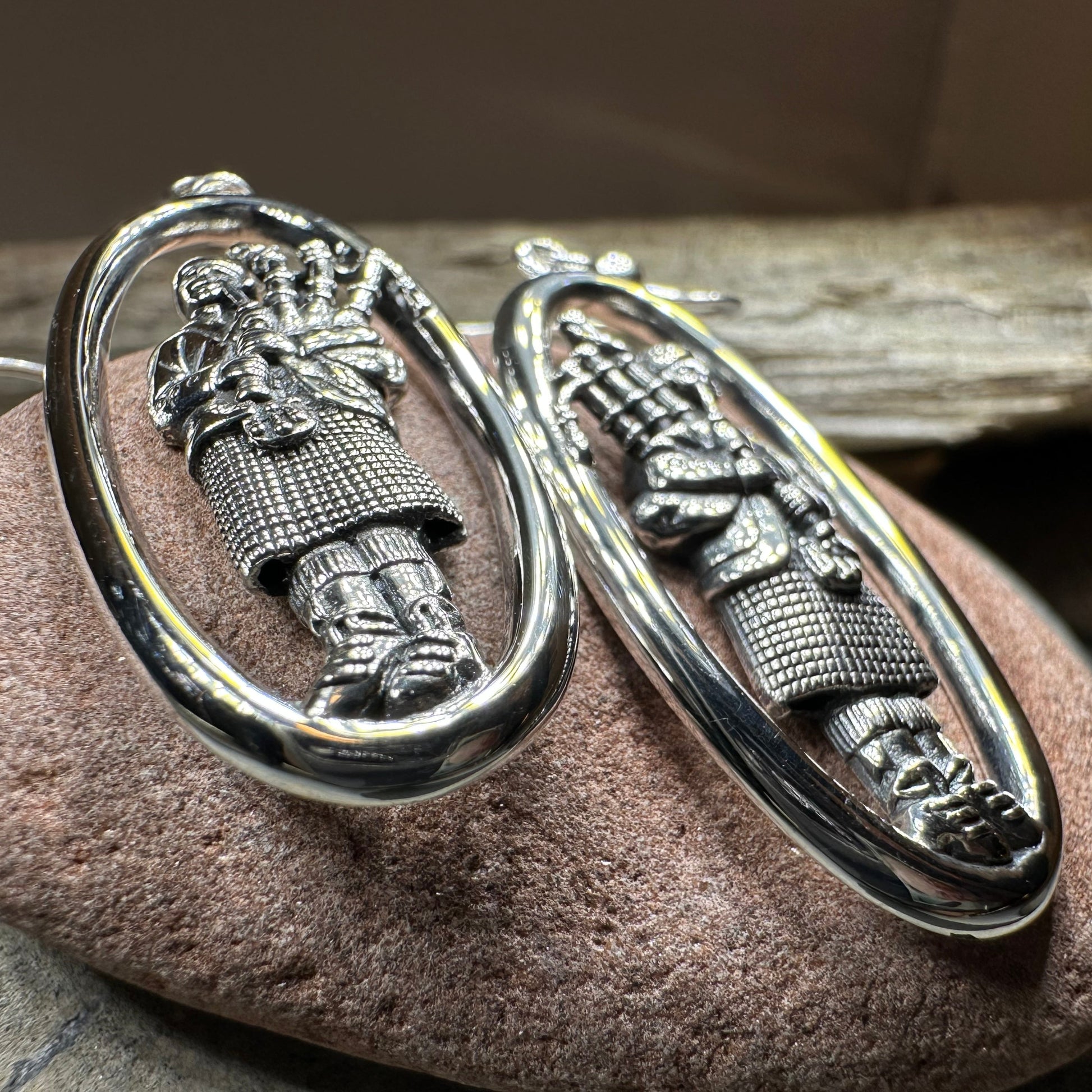 Tartan Bagpiper Earrings in Sterling Silver — view 10