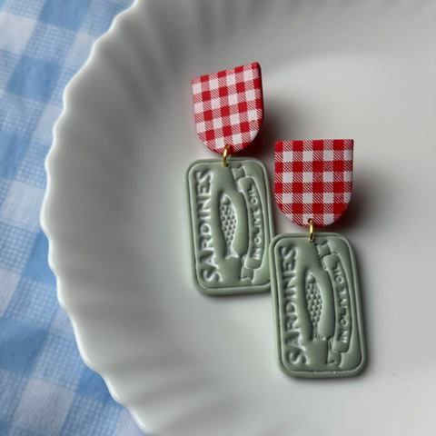 Load image into Gallery viewer, Sage Sardine Tins Dangle Earrings for Women
