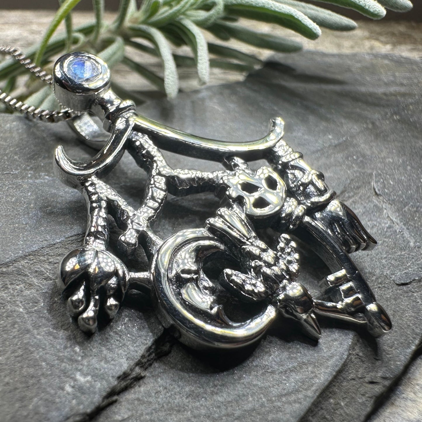 Moonstone Italian Cimaruta Pendant in Sterling Silver — view 7