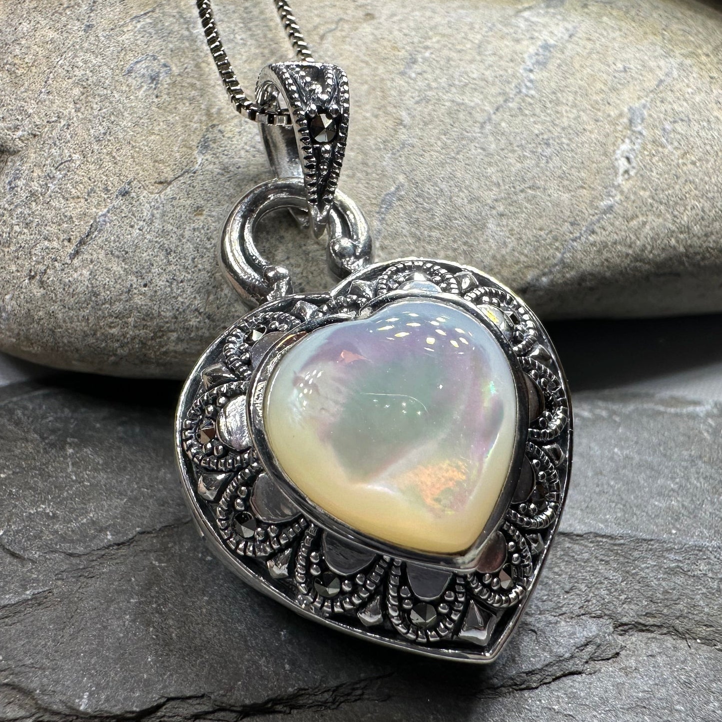 Locket Heart Marcasite Necklace in Sterling Silver — view 3
