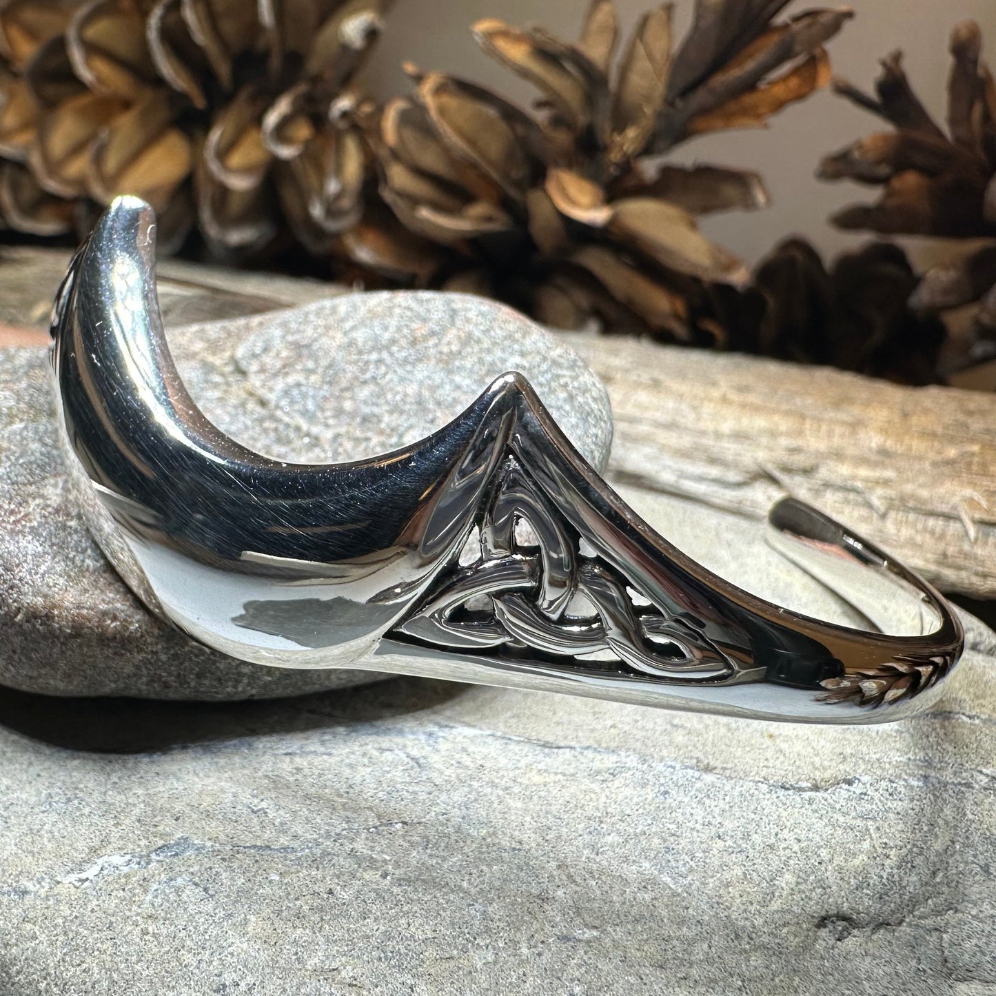 Lucina Celtic Moon Cuff Bracelet in Sterling Silver — view 5