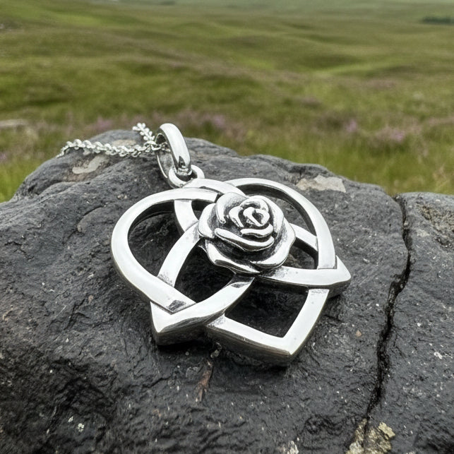 Celtic Rose Heart Necklace in Sterling Silver