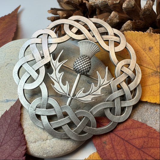 Classic Scottish Thistle & Celtic Knot Tartan Pin - Handmade in Scotland