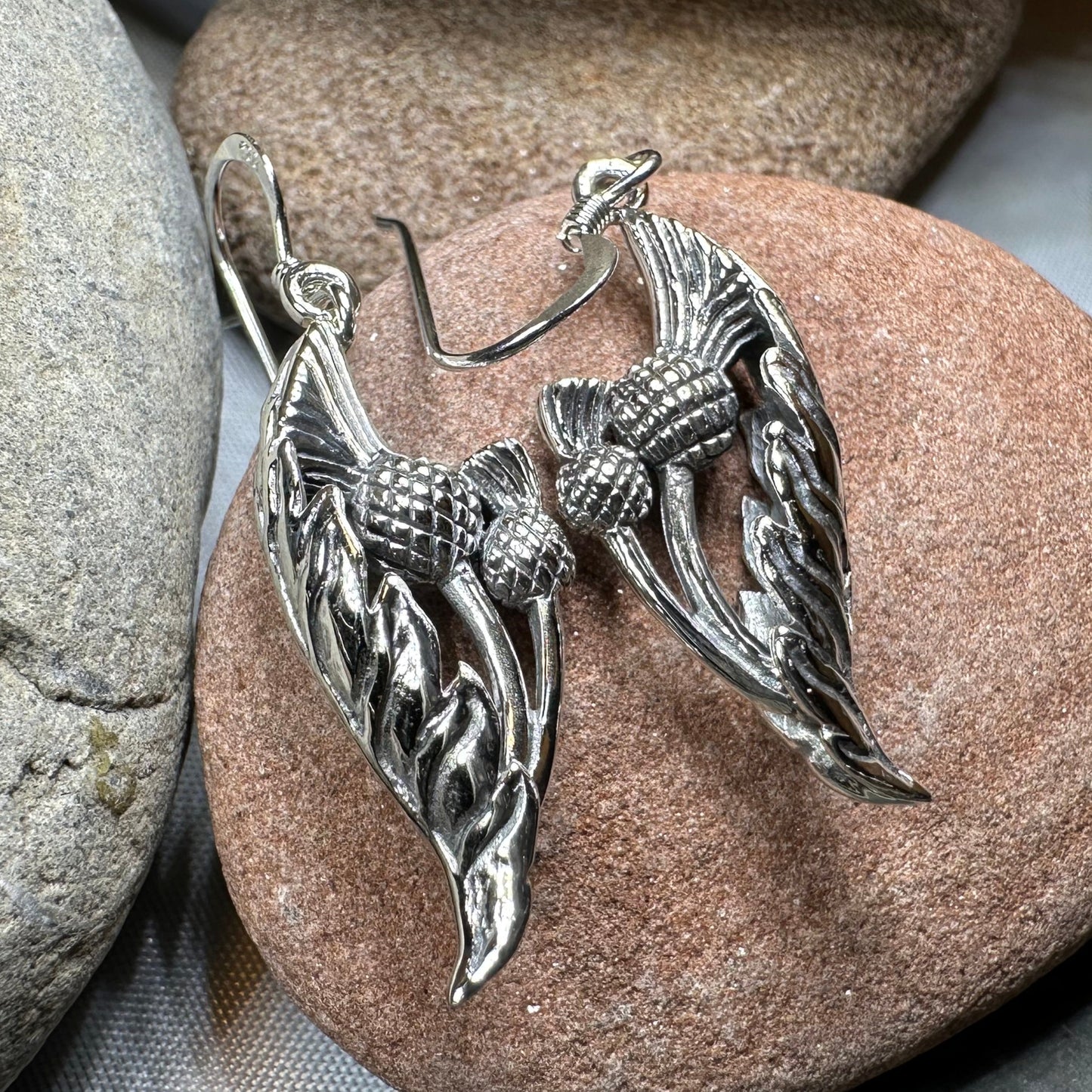 Cluaran Scottish Thistle Earrings in Sterling Silver