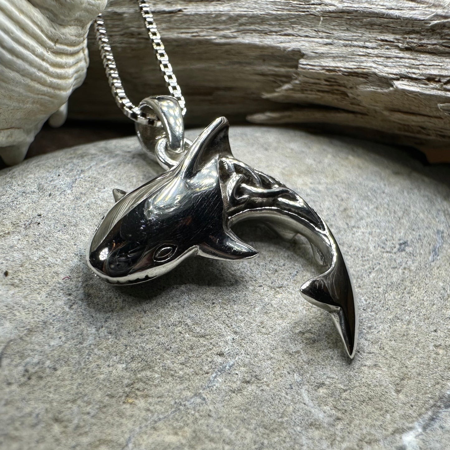 Nautical Celtic Shark Necklace in Sterling Silver