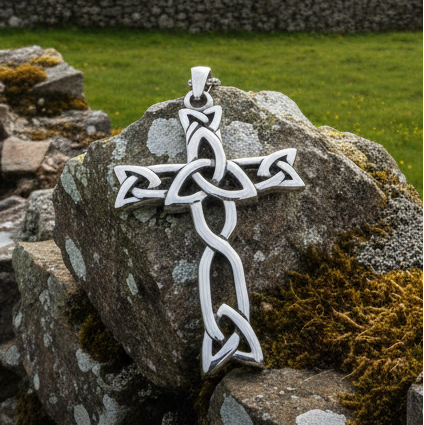 Trinity Knot Celtic Cross Necklace In Sterling Silver
