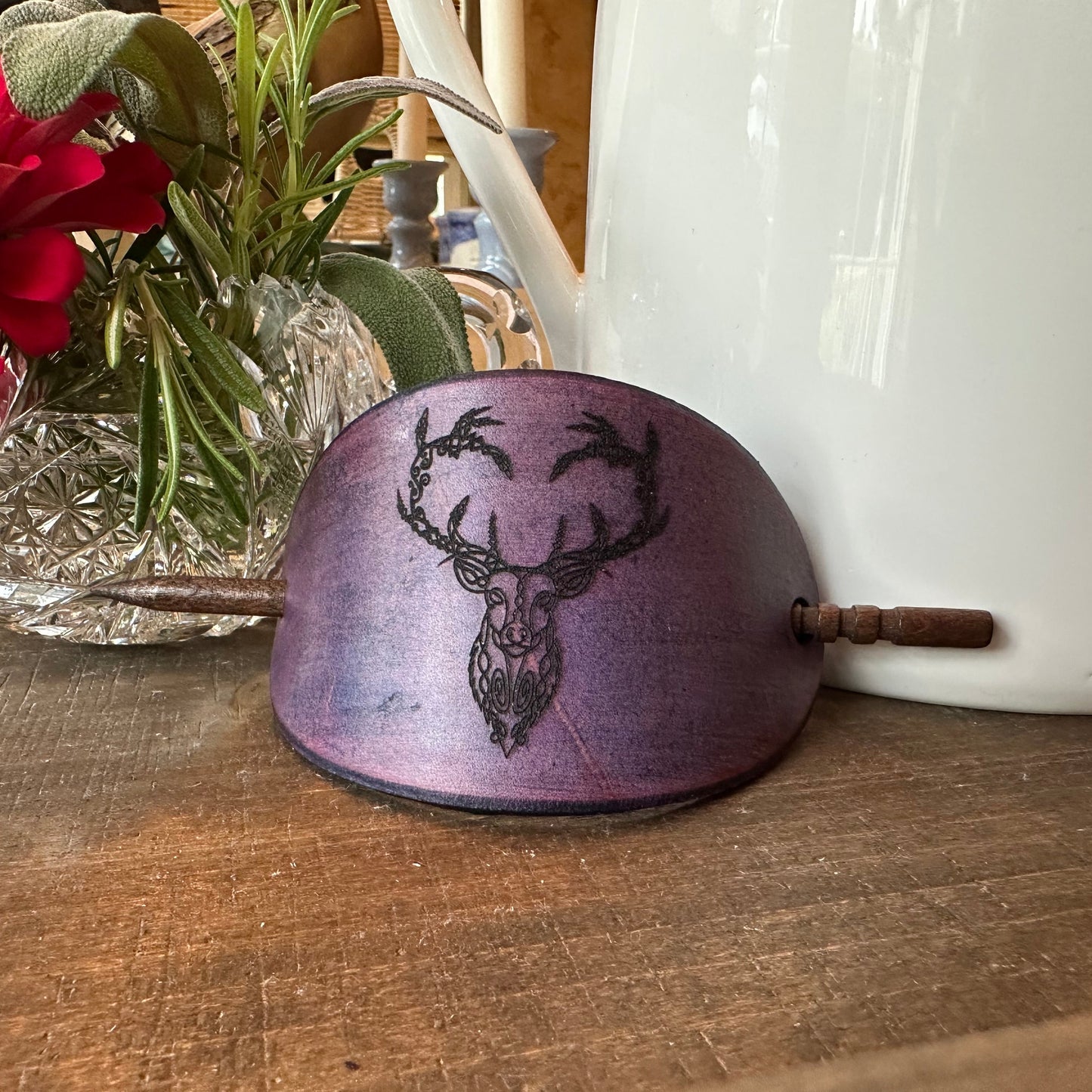 Celtic Stag Leather Hair Slide for Women