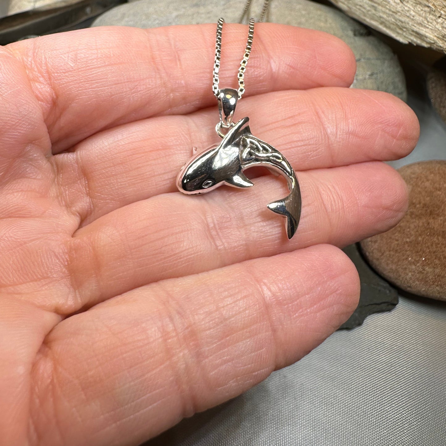 Nautical Celtic Shark Necklace in Sterling Silver