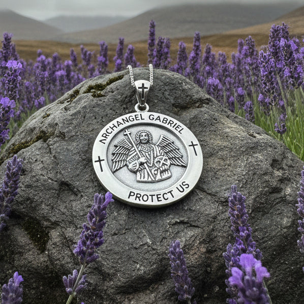 Large Archangel Gabriel Pendant in Sterling Silver