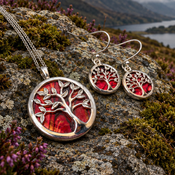 Heathergems Scottish Tree of Life Necklace & Earrings Set - Sterling Silver