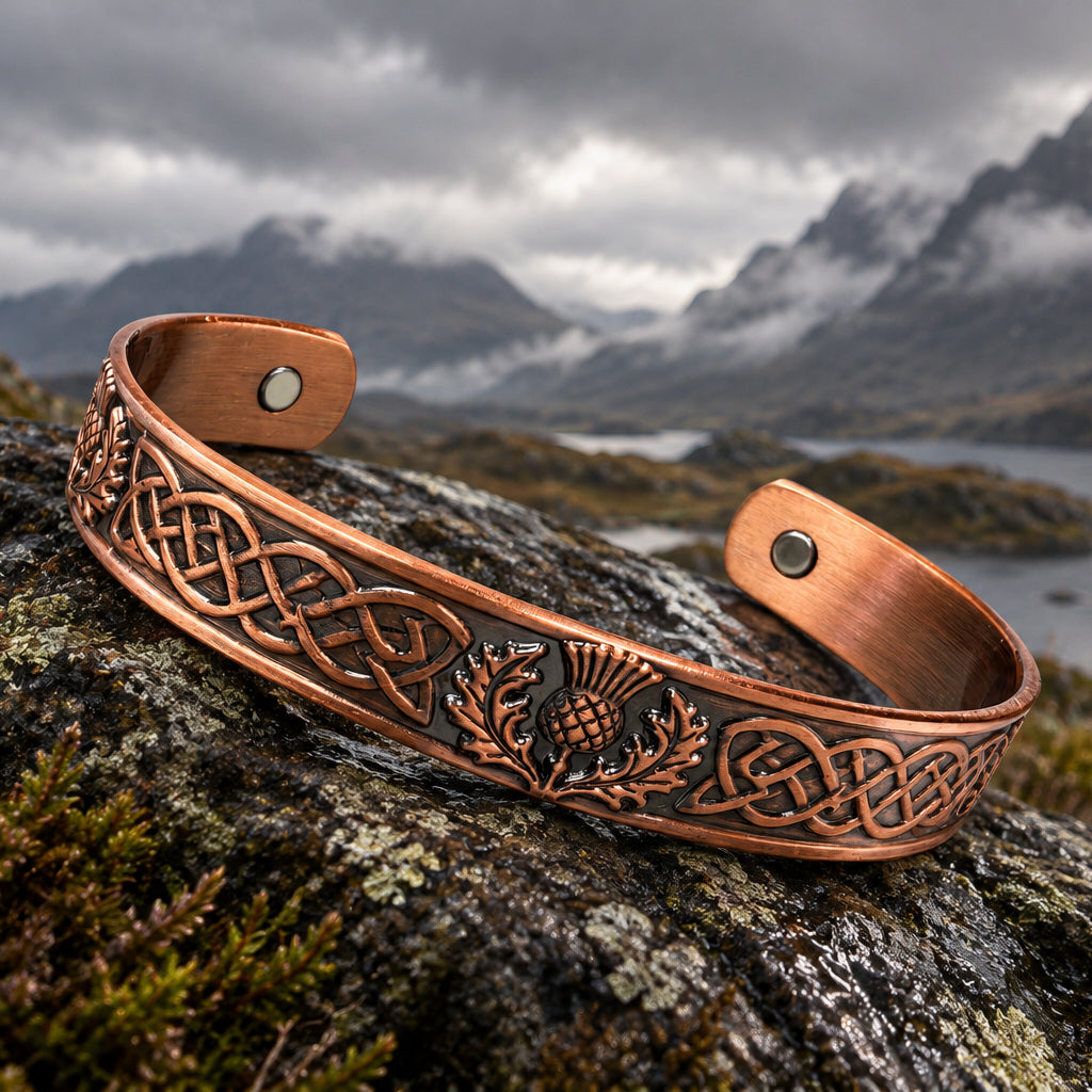 Classic Scottish Thistle Copper Cuff Bracelet
