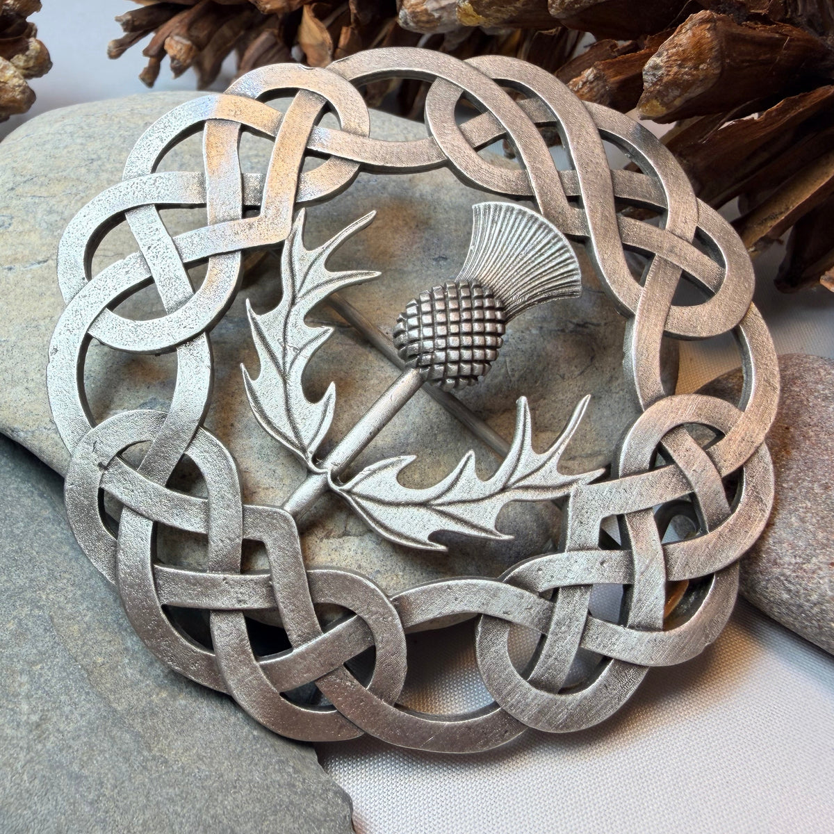 Classic Thistle & Celtic Knot Tartan Pin - Handmade in Scotland
