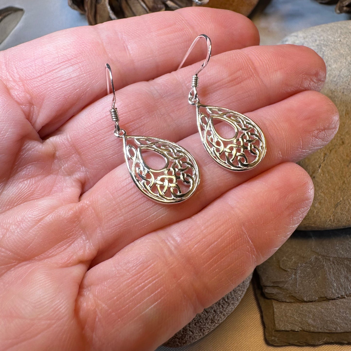 Celtic Teardrop Earrings in Sterling Silver