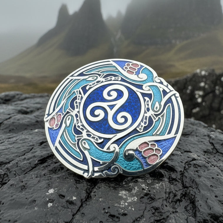 Celtic Birds Enamel Brooch