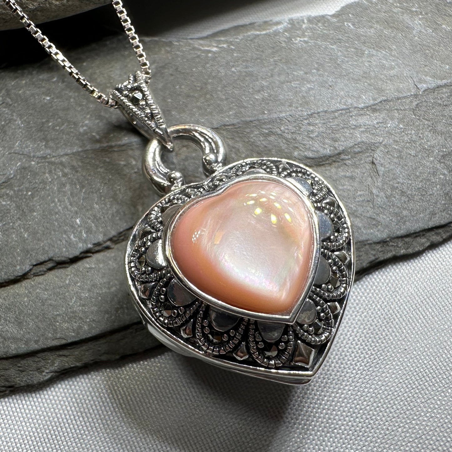 Locket Heart Marcasite Necklace in Sterling Silver — view 13