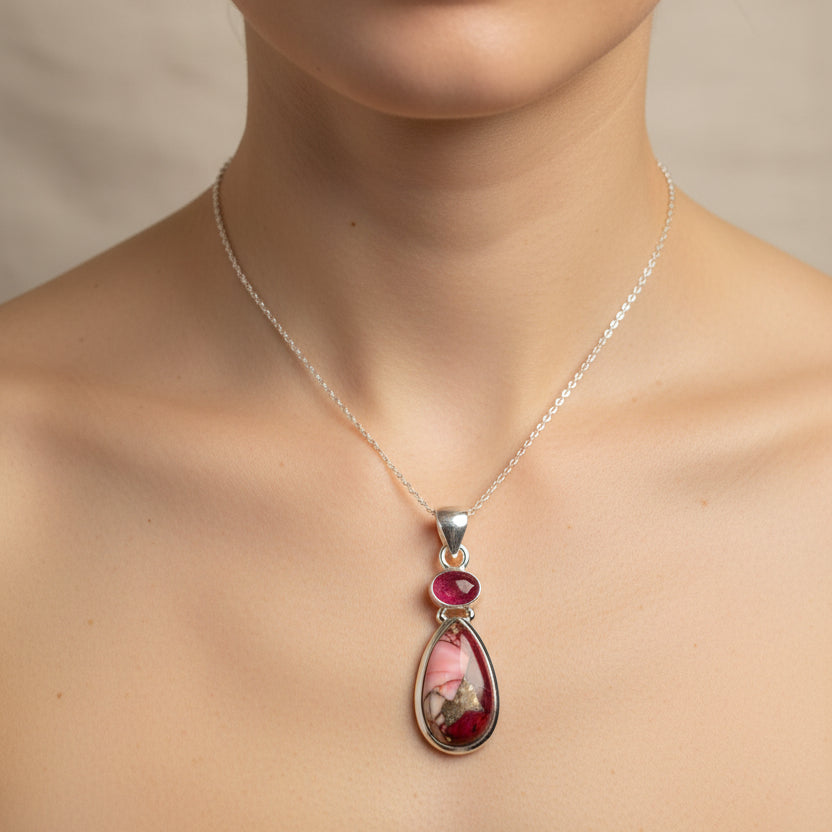 Dahlia Turquoise Necklace in Sterling Silver — view 2