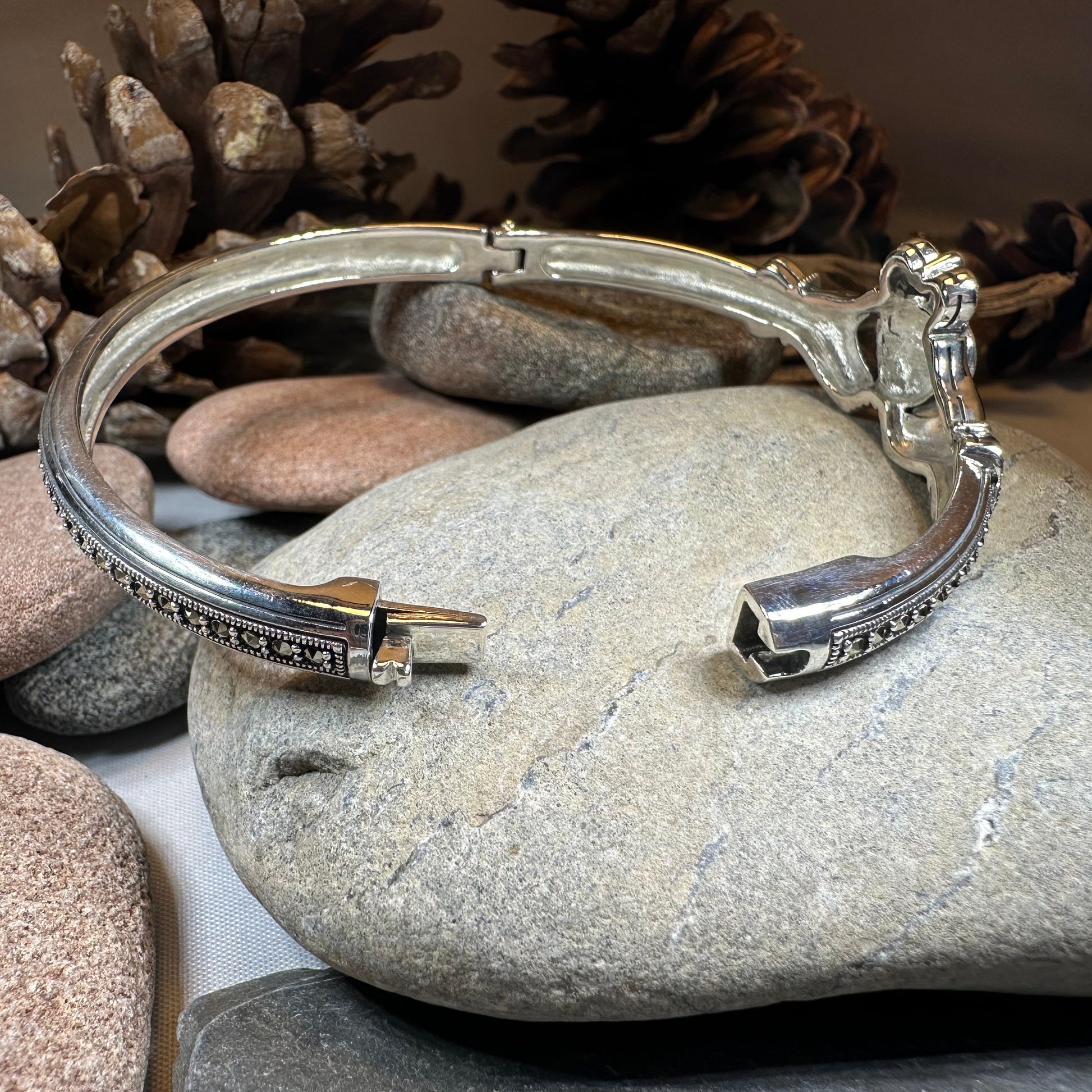 Galway Irish Claddagh Marcasite Bracelet in Sterling Silver — view 6