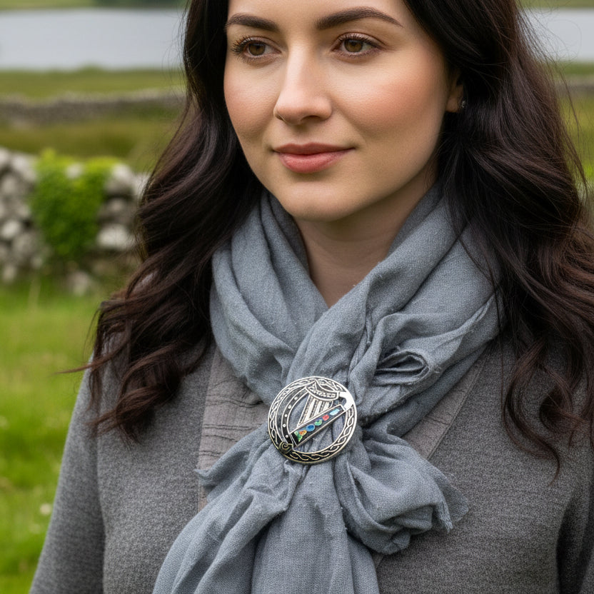 Enamel Irish Celtic Harp Scarf Ring