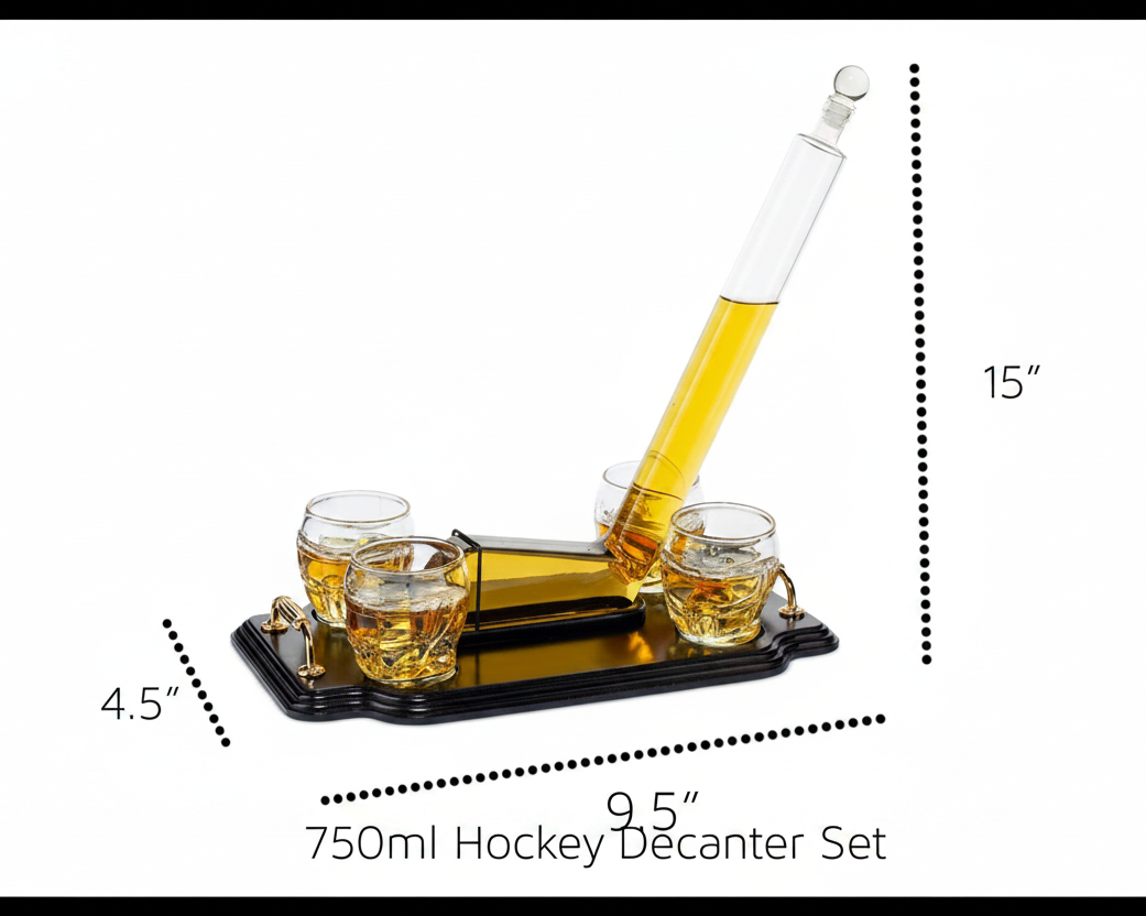 Ice Hockey Whiskey Decanter Premium Barware Gift with Four Glasses