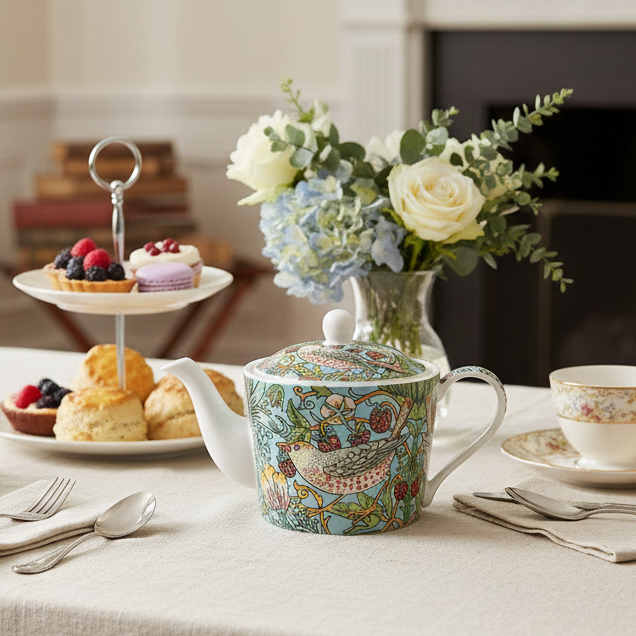 William Morris Strawberry Thief Fine China Teapot