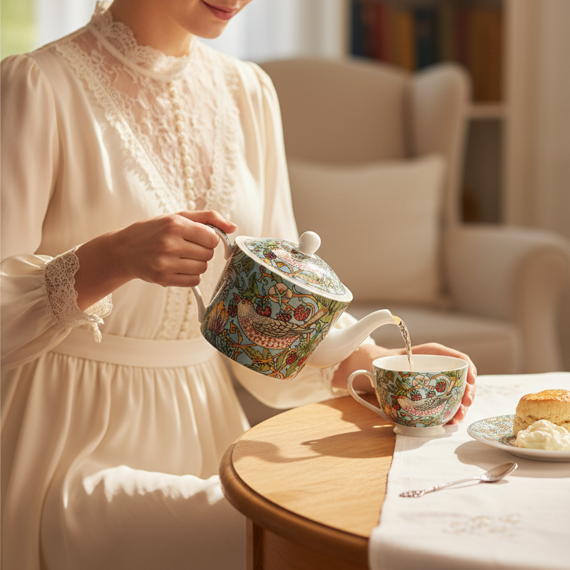 William Morris Strawberry Thief Fine China Teapot