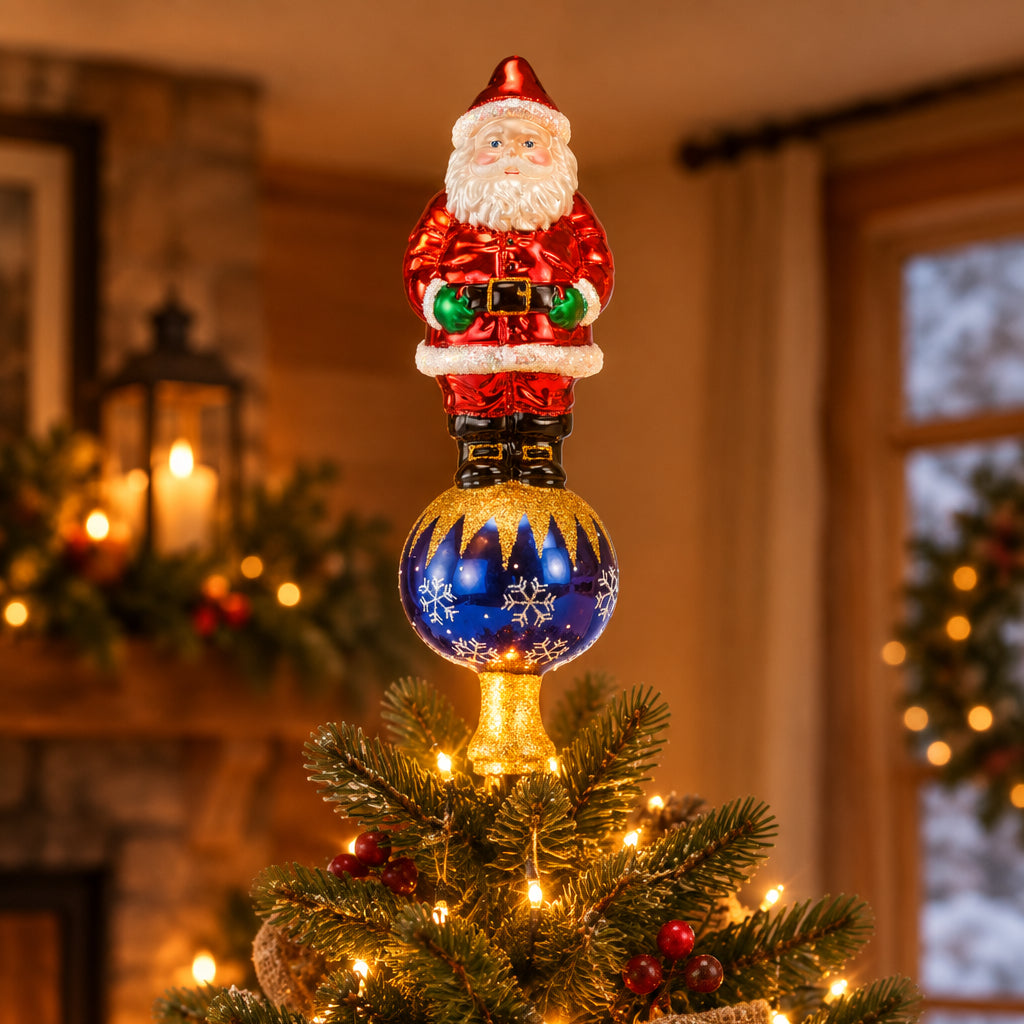 Old World Santa Tree Topper - Handblown Glass