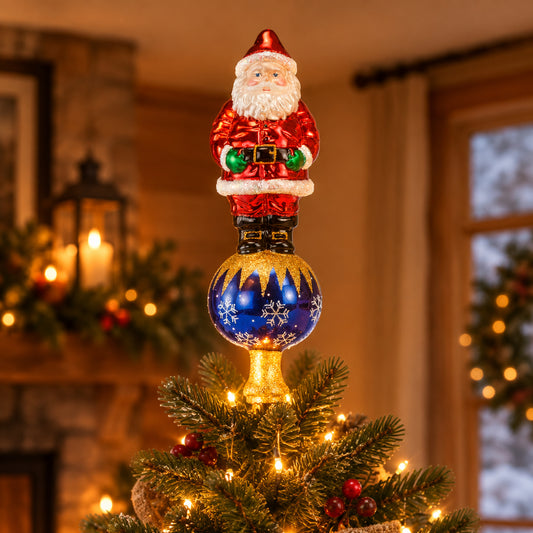 Old World Santa Tree Topper - Handblown Glass