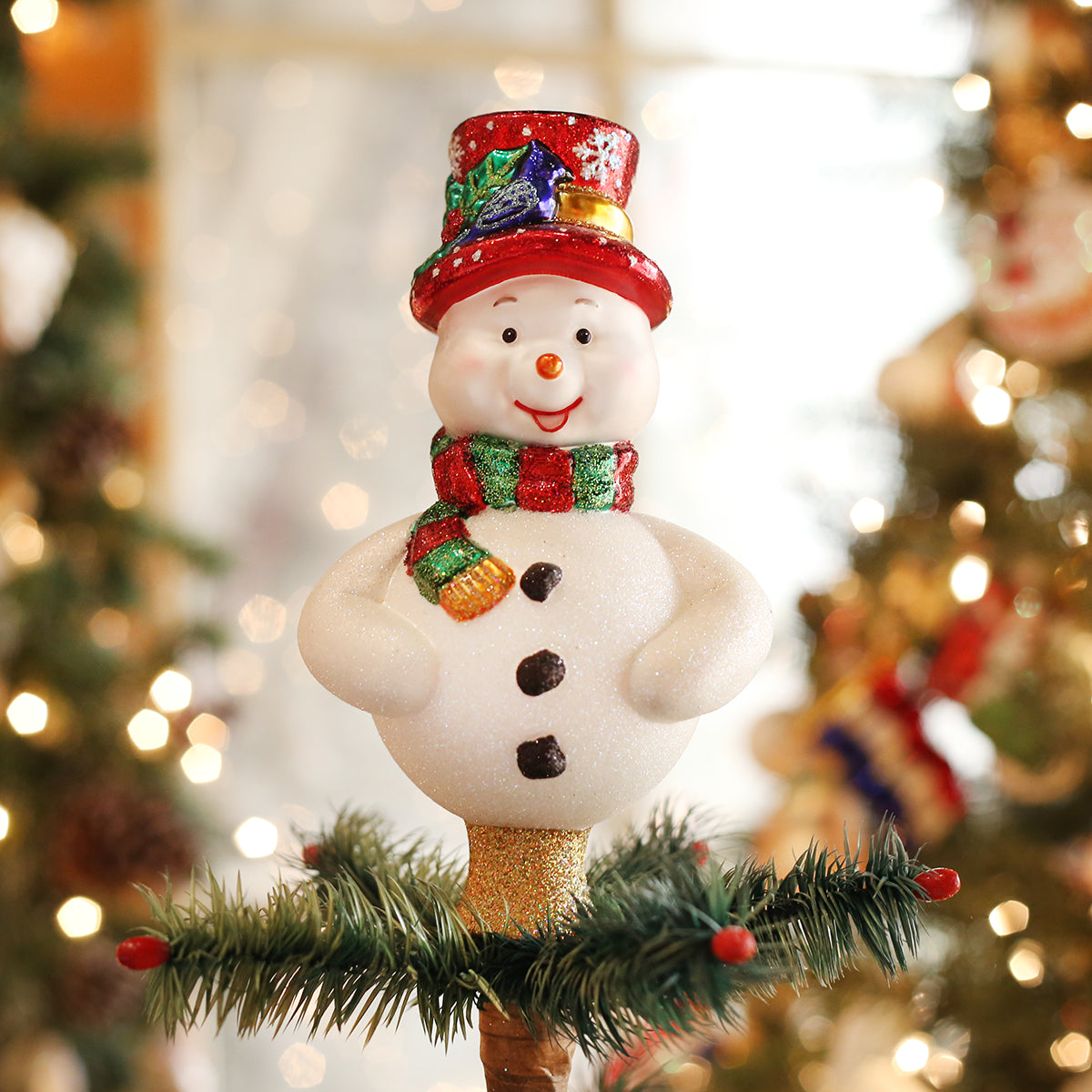 Frosty Snowman Tree Topper - Handblown Glass