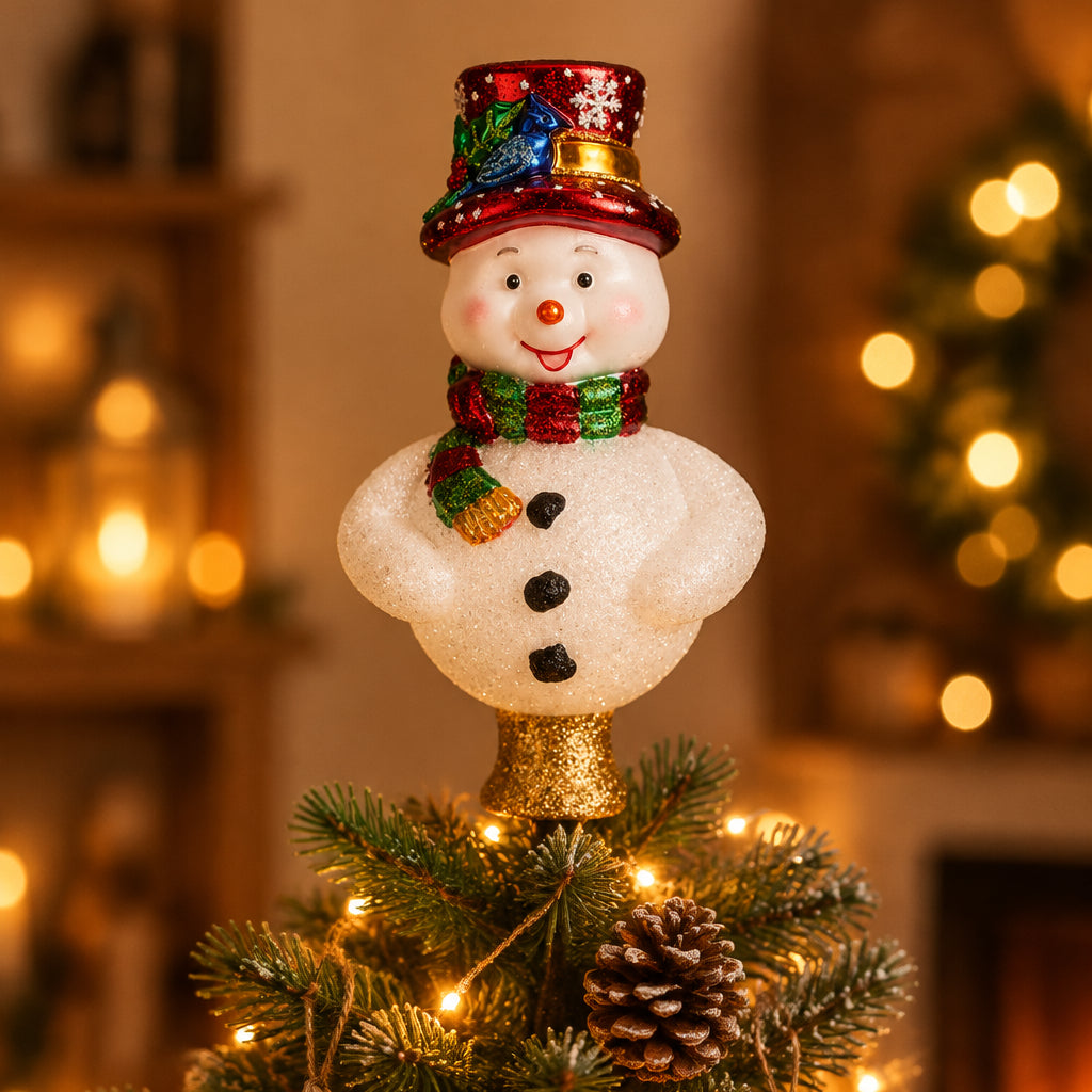 Frosty Snowman Tree Topper - Handblown Glass
