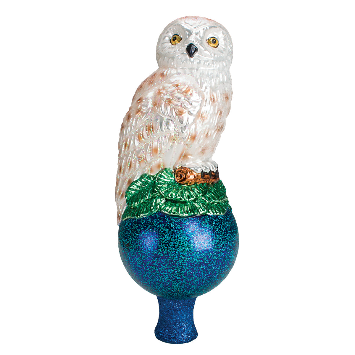 White Snowy Owl Tree Topper - Handblown Glass