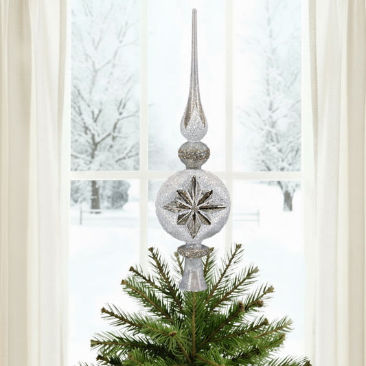 Retro Silver Frost Tree Topper - Handblown Glass