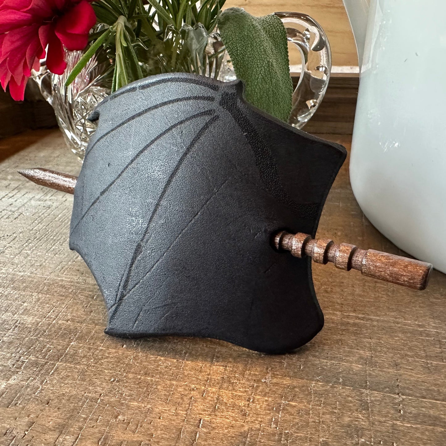 Black Bat Wing Leather Hair Slide for Women