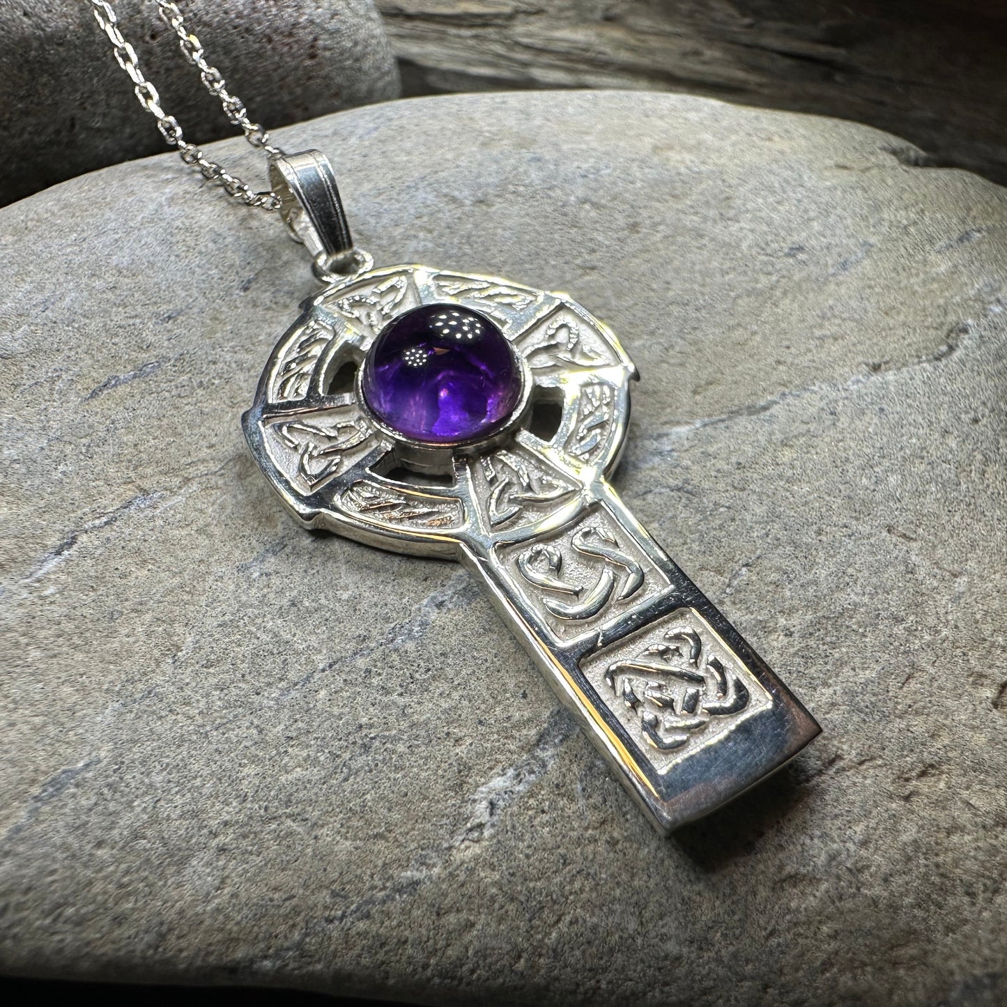Amethyst Celtic Cross Necklace - Handmade in Scotland