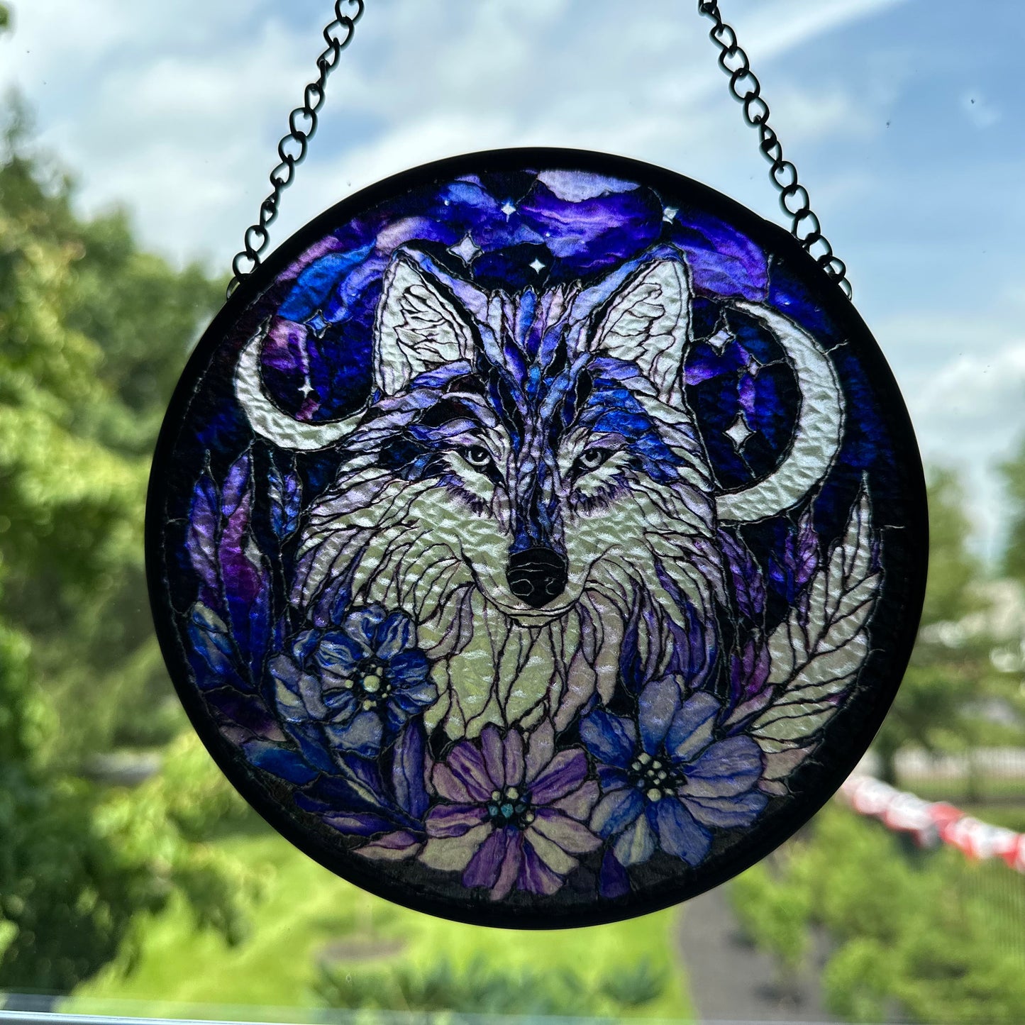 Midnight Purple Wolf Suncatcher