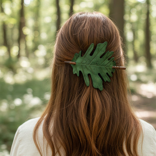 Large Oak Leaf Leather Hair Slide for Women