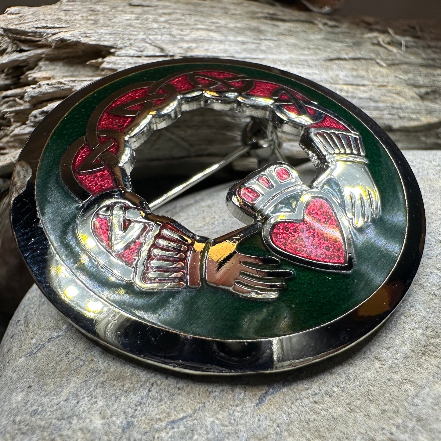 Enamel Irish Claddagh Brooch — view 7