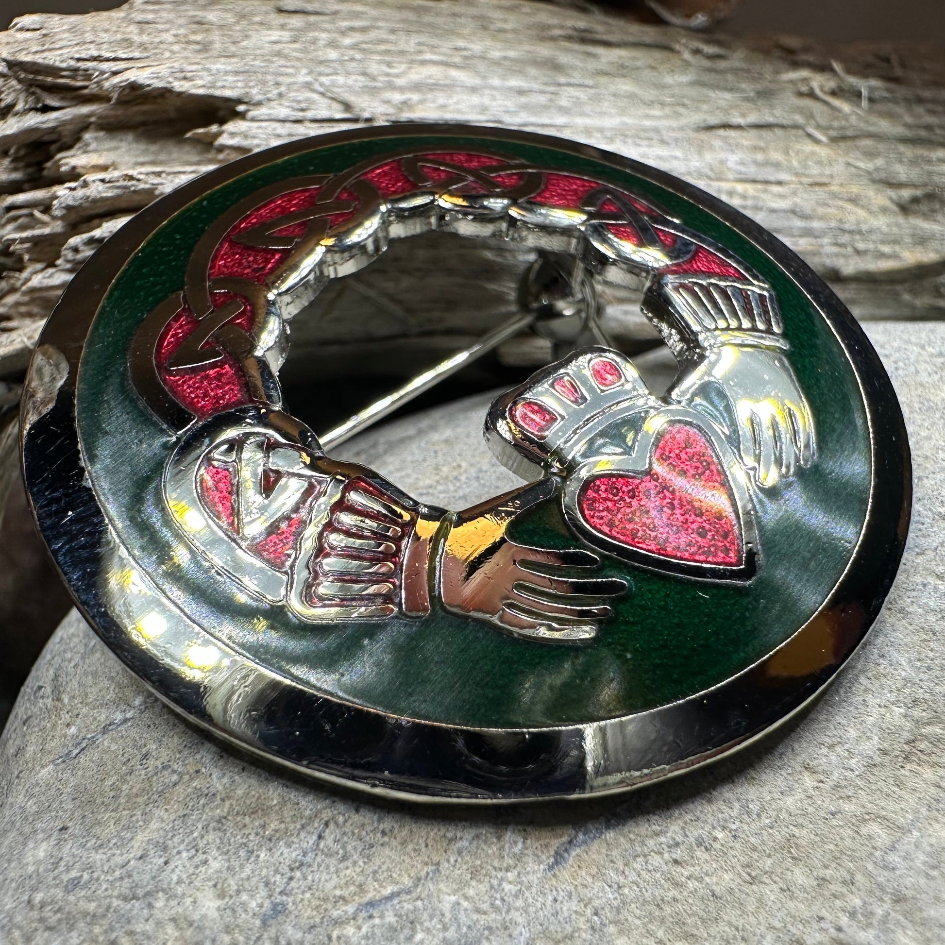 Enamel Irish Claddagh Brooch — view 7