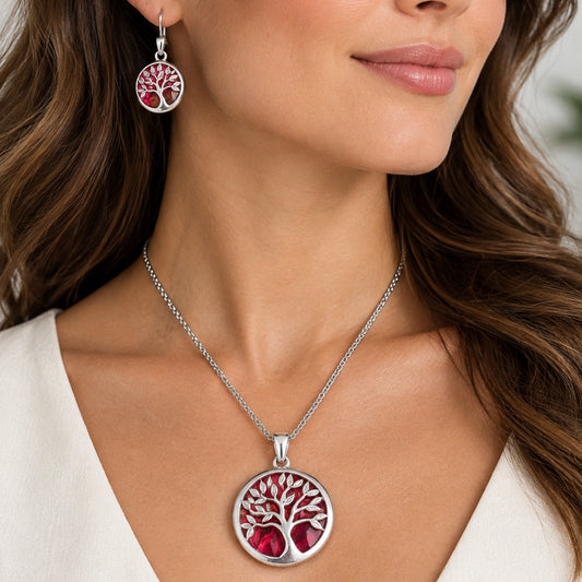 Heathergems Scottish Tree of Life Necklace & Earrings Set - Sterling Silver