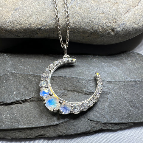 Load image into Gallery viewer, Moonstone Crescent Moon Necklace
