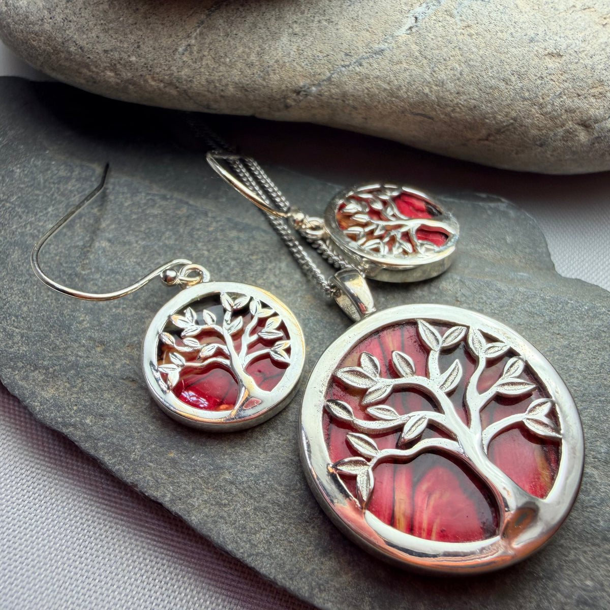 Heathergems Scottish Tree of Life Necklace & Earrings Set - Sterling Silver