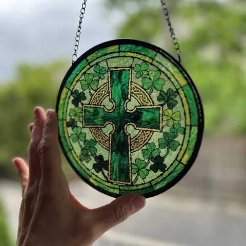 Load image into Gallery viewer, Shamrock Wreath Celtic Cross Suncatcher
