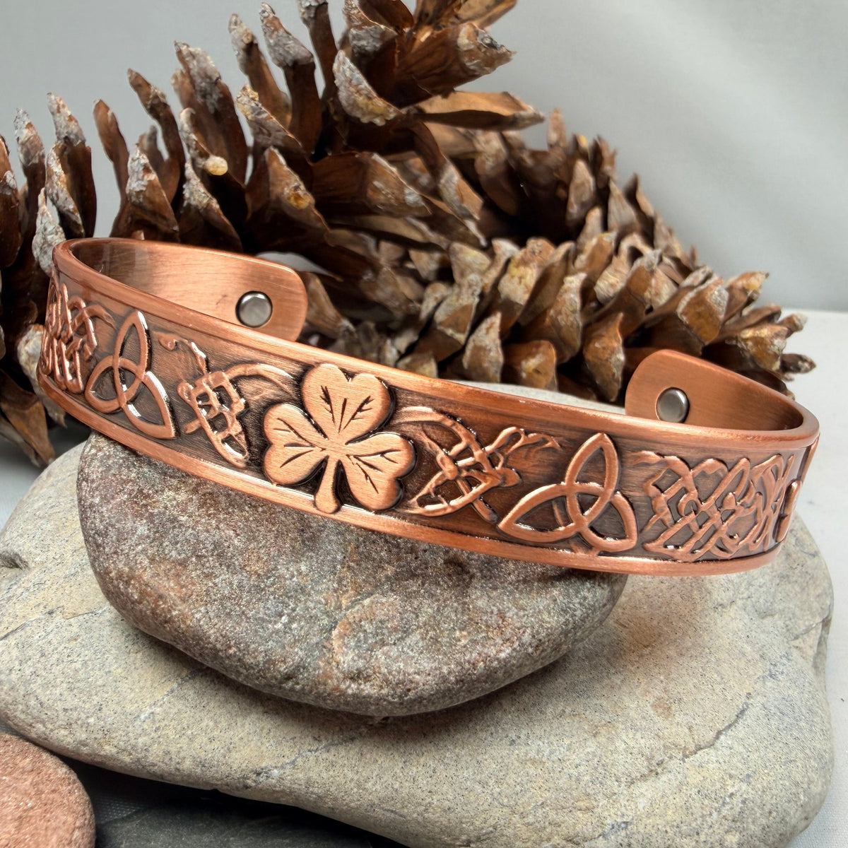 Trinity Knot & Irish Shamrock Copper Cuff Bracelet