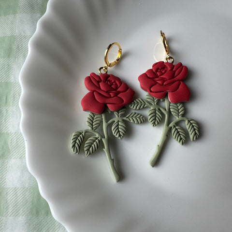 Load image into Gallery viewer, Long Stem Red Roses Dangle Earring for Women
