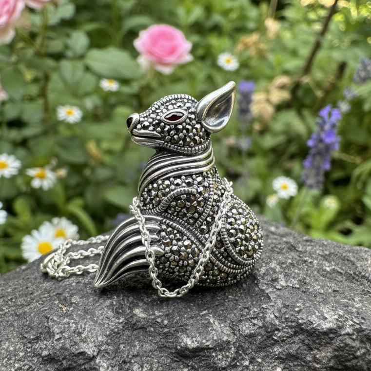 Reynard Marcasite Fox Necklace in Sterling Silver