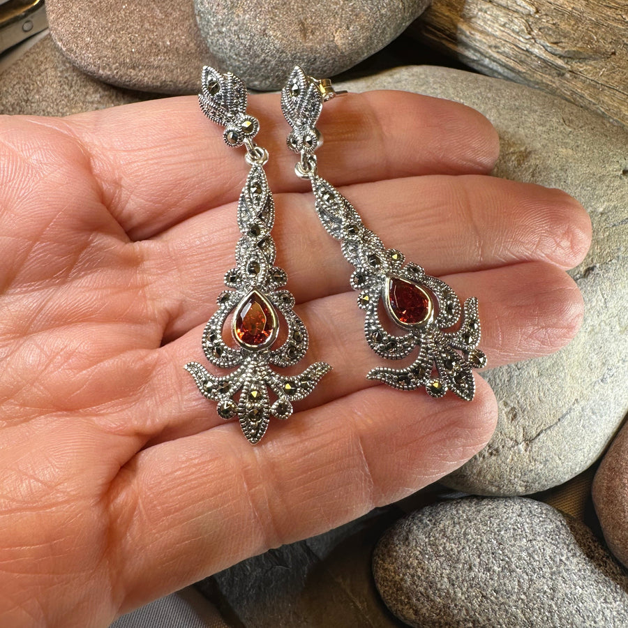 Nour Garnet Marcasite Earrings
