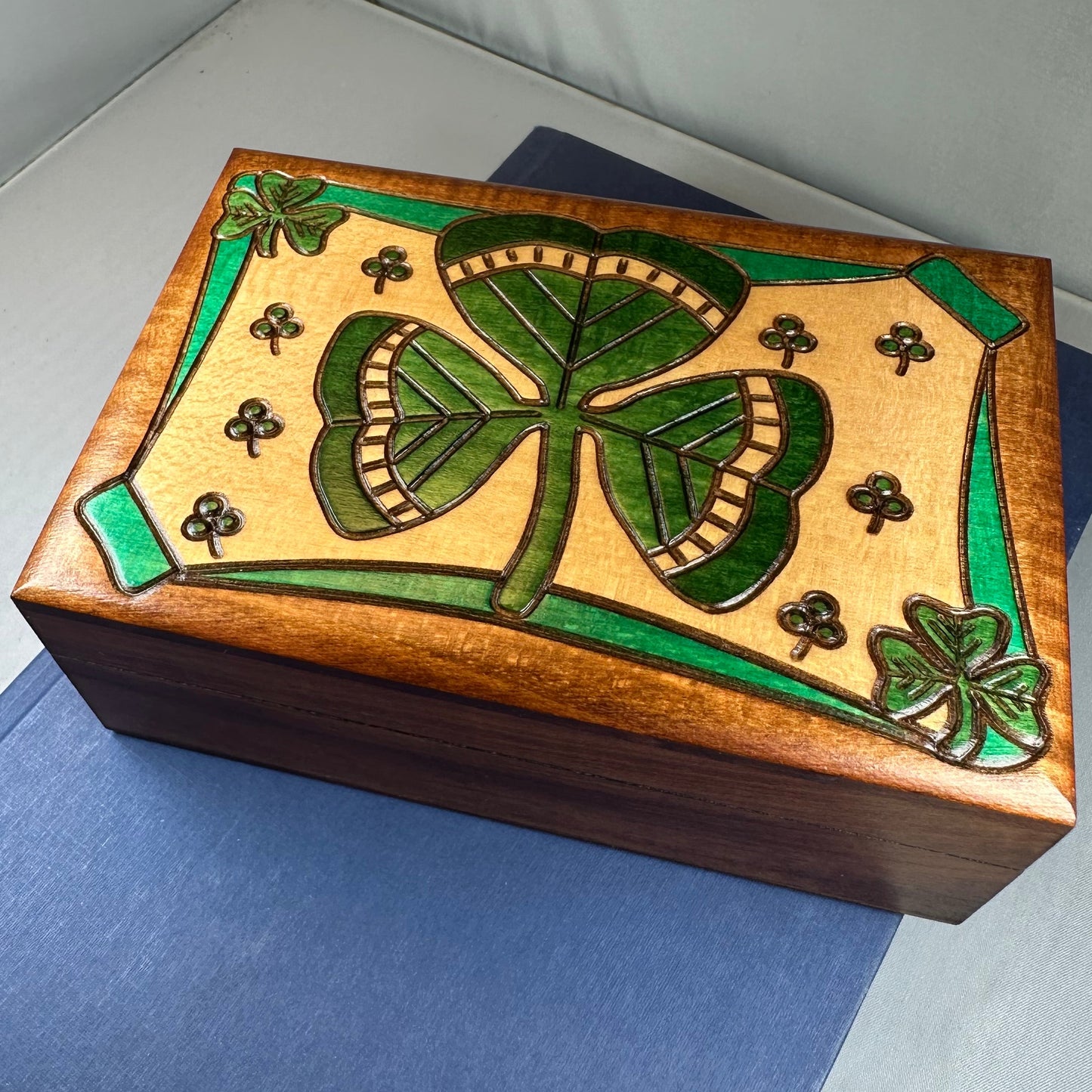 Celtic Shamrock Keepsake Box - Handmade Wooden Box